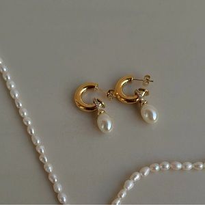 NWT Philos New York 18K Gold Plated Natural Pearl Pendant Earrings